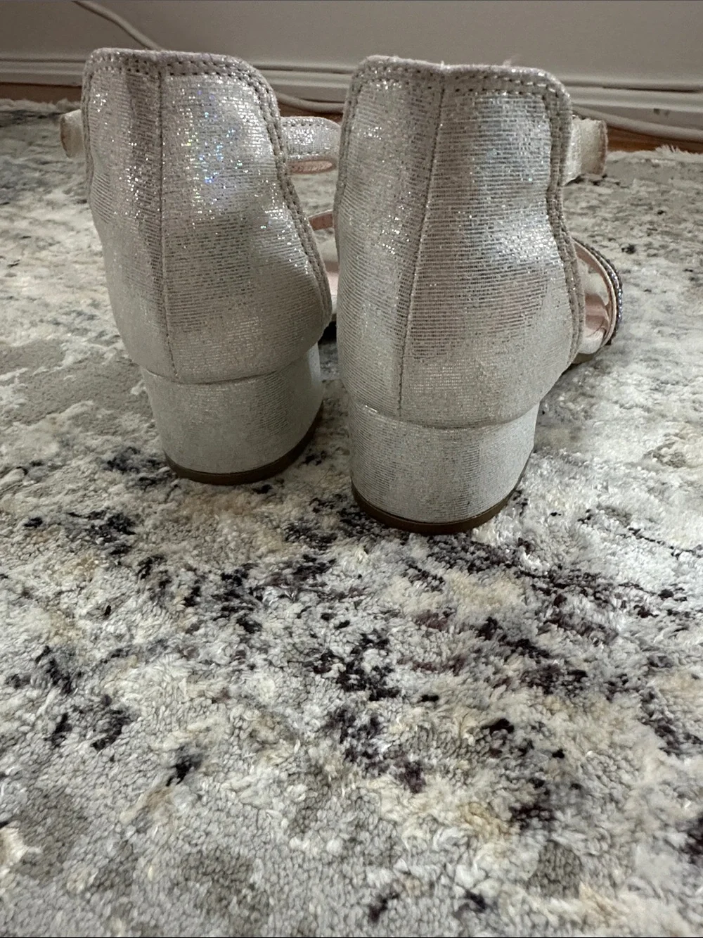 Sonoma Girls 13 silver Iridescent Rhinestone Ankle-Strap Block Heels